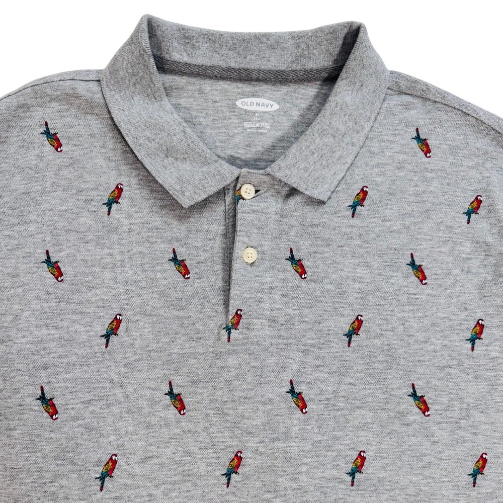 Old Navy Men's XL Tall Gray Parrot Print Built-In Flex Short Sleeve Polo Shirt